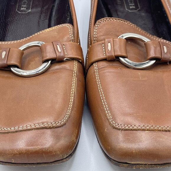 Coach Italy Leather Loafers Square Toe Buckle Brown 6.5B - Picture 2 of 12